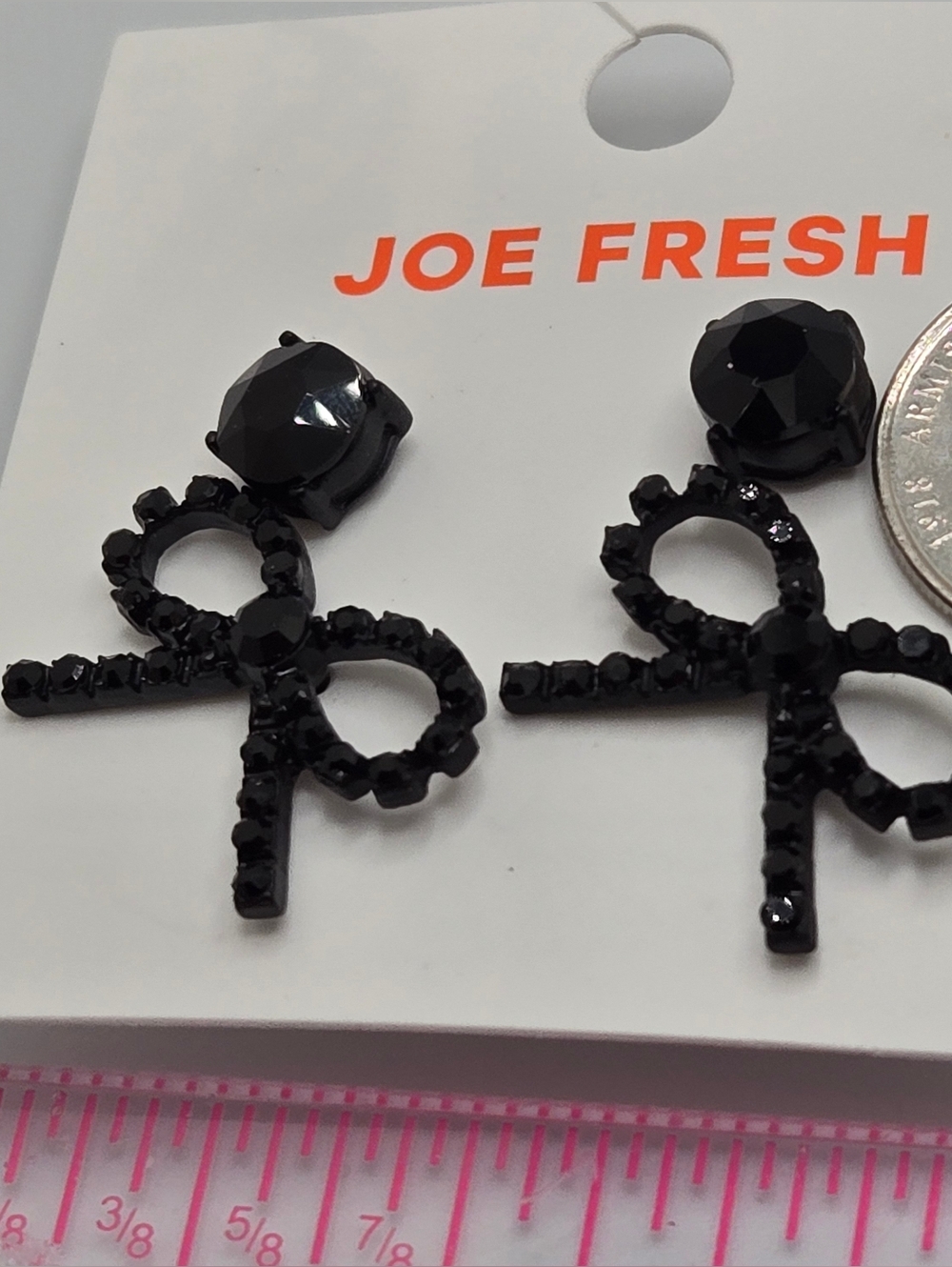 ✨2/$10✨ Round Bow Rhinestone Sparkle & Black Stud Earrings Set New Joe Fresh - Picture 9 of 10